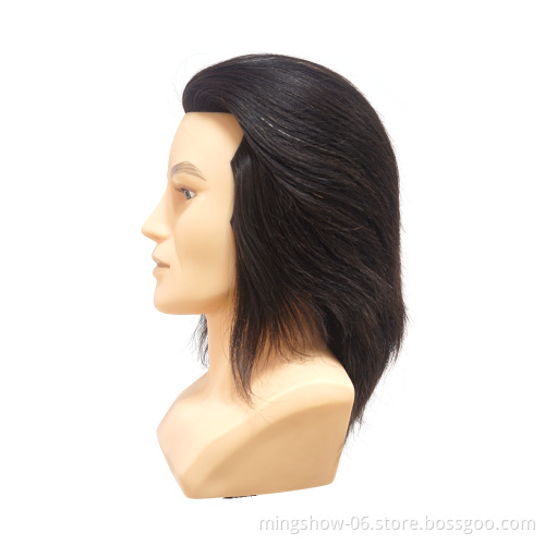 100% Real Hair Male Training Mannequin Head For Cutting Practice Salon Hairdressing Barber Doll Head